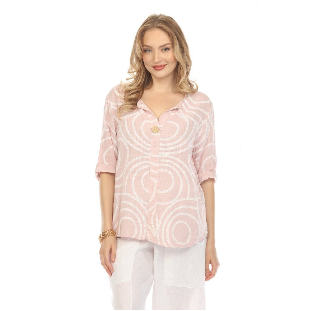 Light Pink Circle Print one button detail top